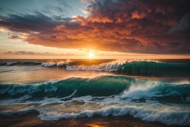 L'onda della natura incontra la nuvola e il cielo del tramonto