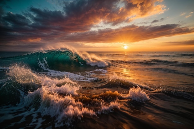 L'onda della natura incontra la nuvola e il cielo del tramonto