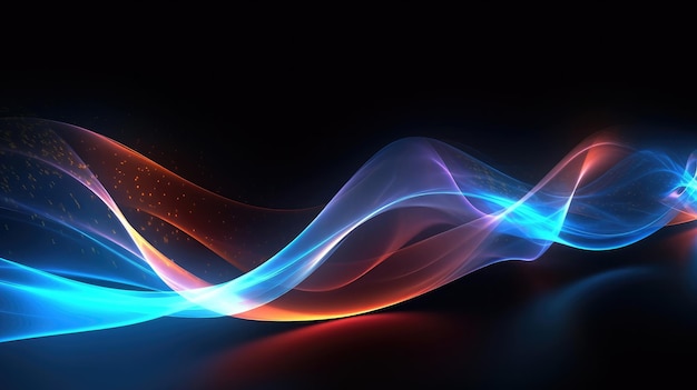 L'onda incandescente sfocata e le linee al neon astraggono lo sfondo della carta da parati 3d IA generativa