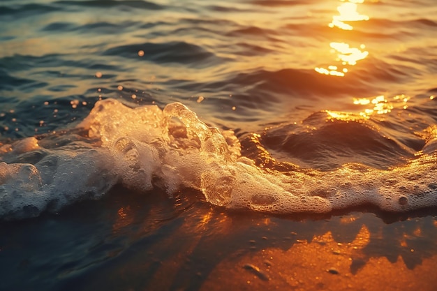 L'onda si infrange sulla spiaggia al tramonto