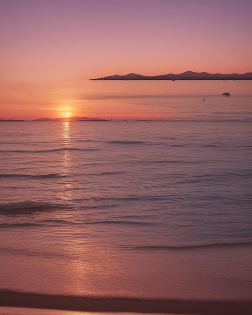 L'ora d'oro rosa arancione e la luce viola del tramonto sul Mar menor spaire si riflette sull'acqua