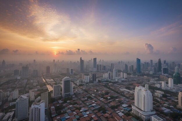L'orizzonte di Bangkok all'alba, capitale della Thailandia, paesaggio urbano panoramico