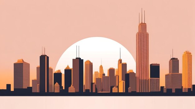 L'orizzonte di Chicago al tramonto Vector Minty Serenity