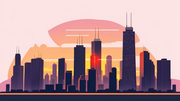 L'orizzonte di Chicago al tramonto Vector Sapphire Glow