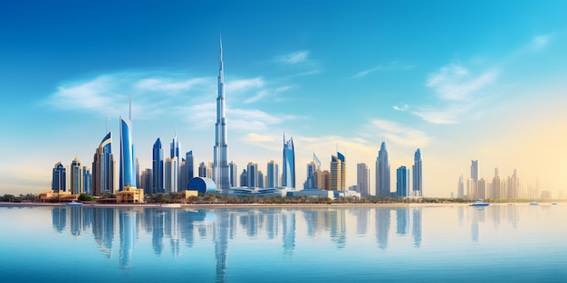 L'orizzonte di Dubai al tramonto Emirati Arabi Uniti Medio Oriente