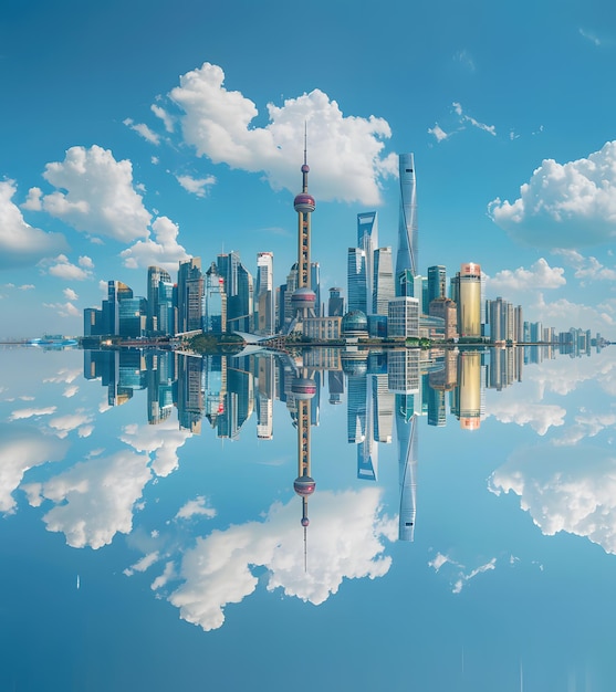L'orizzonte di Shanghai in una giornata nebbiosa Cina rendering 3D