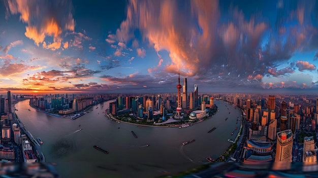 L'orizzonte di Shanghai in una giornata nebbiosa Cina rendering 3D