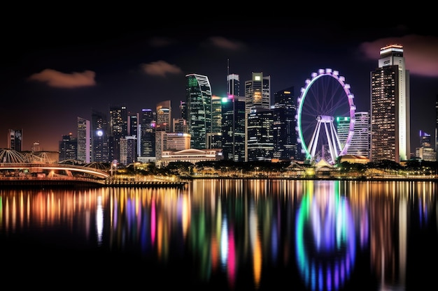 L'orizzonte di Singapore di notte Singapore è lo stato più densamente popolato del mondo Singapore città di notte AI generato