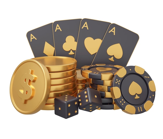 L'oro 3d del poker del casinò rende l'illustrazione di gioco creativa minima