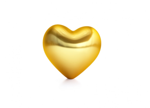 L'oro 3D rende la forma del cuore su bianco.