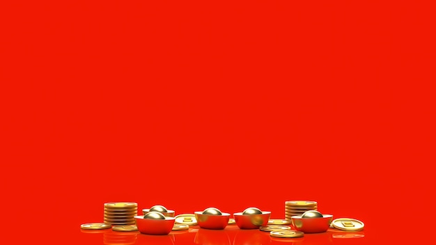 L'oro cinese su sfondo rosso per la celebrazione o il concetto di capodanno rendering 3d