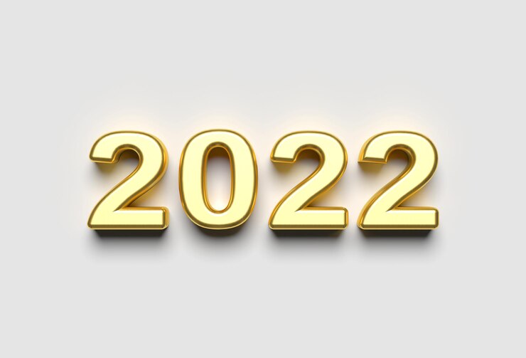 Foto l'oro metallico 2022 capodanno 3d rende l'illustrazione isolata su bianco posa piatta su una superficie
