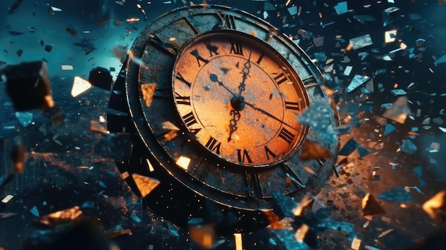 L'orologio viene distrutto in modo cinematografico con il concetto di tempo che sta per scadere