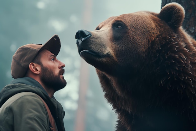 L'orso bruno e l'uomo AI generati