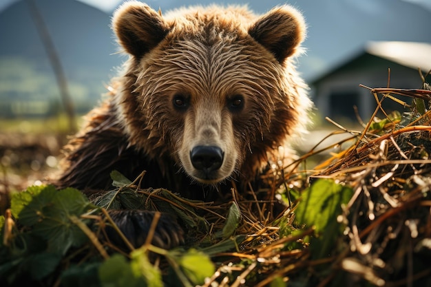 L'orso bruno pesca in un fiume