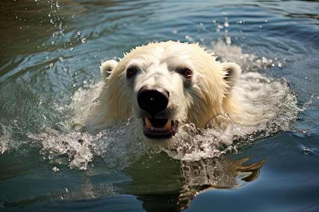 L'orso polare fa un tuffo nell'acqua gelata.