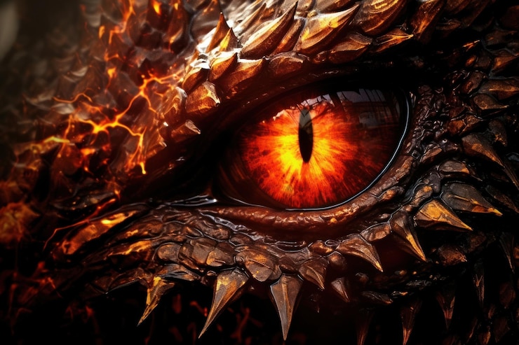 Foto l'oscurità dell'occhio di fuoco del drago