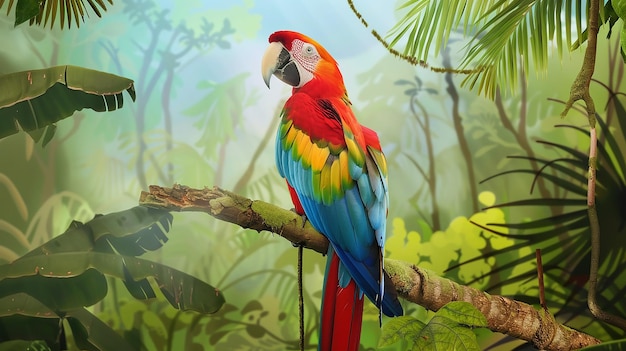 L'uccello pappagallo macao nella foresta pluviale tropicale