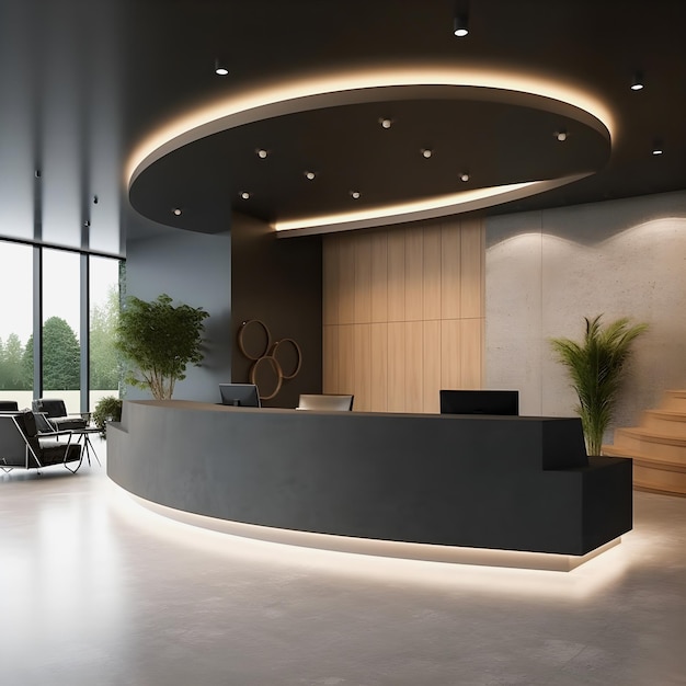L'ultimo elegante banco reception per ufficio moderno per servizi di portineria all'avanguardia in un contemporaneo