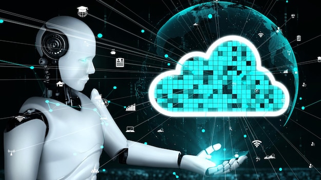 L'umanoide robot AI utilizza la tecnologia del cloud computing per archiviare i dati sul server online