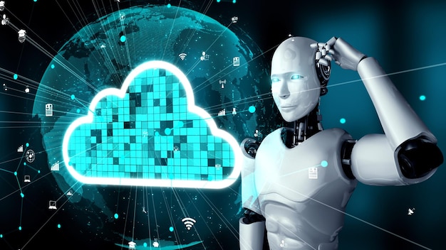 L'umanoide robot AI utilizza la tecnologia del cloud computing per archiviare i dati sul server online