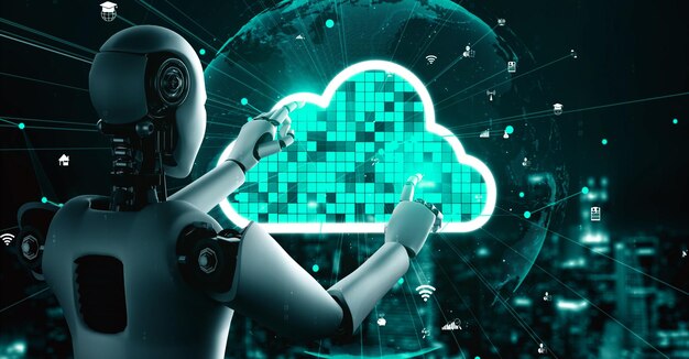 L'umanoide robot AI utilizza la tecnologia del cloud computing per archiviare i dati sul server online