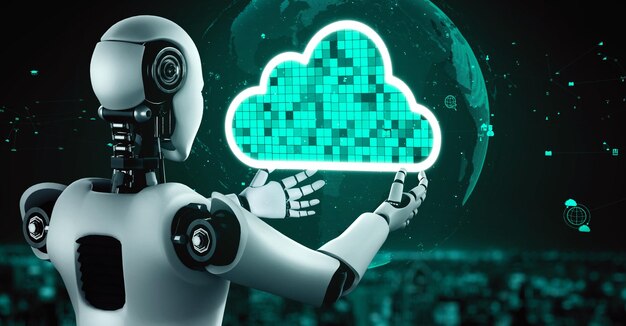 L'umanoide robot AI utilizza la tecnologia del cloud computing per archiviare i dati sul server online