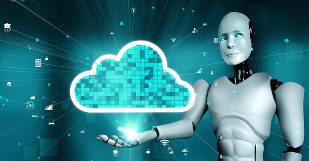L'umanoide robot AI utilizza la tecnologia del cloud computing per archiviare i dati sul server online