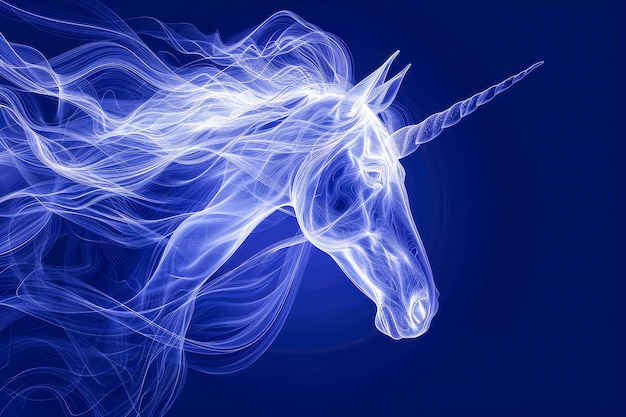 L'unicorno blu mistico nell'arte astratta del fumo