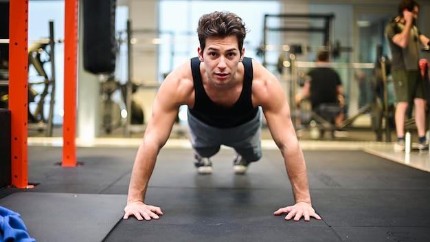 L'uomo che fa push up in una palestra