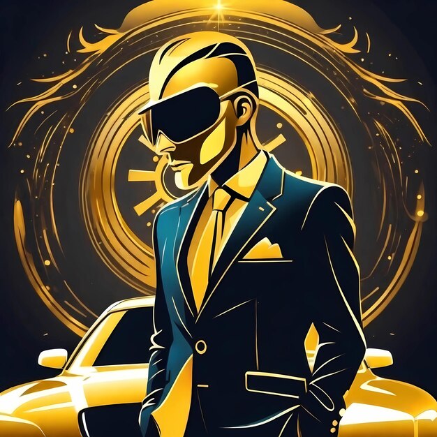 L'uomo d'affari dorato sullo sfondo di un'auto