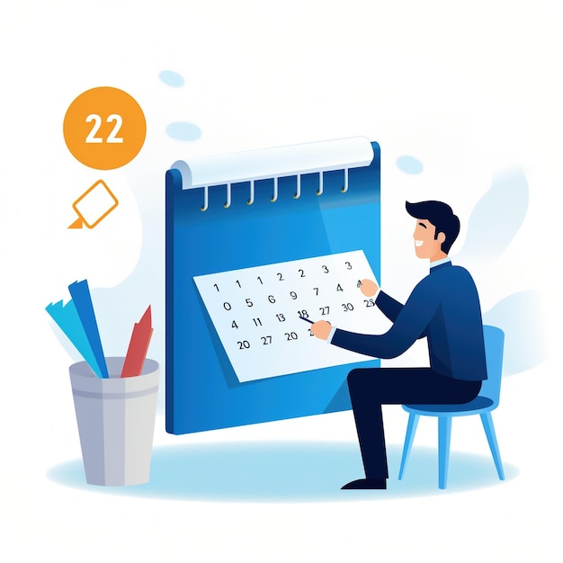 L'uomo d'affari pianifica il programma e segna le date su un calendario mensile