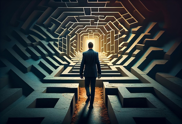 L'uomo d'affari si prepara ad entrare in un concetto di labirinto Genera Ai