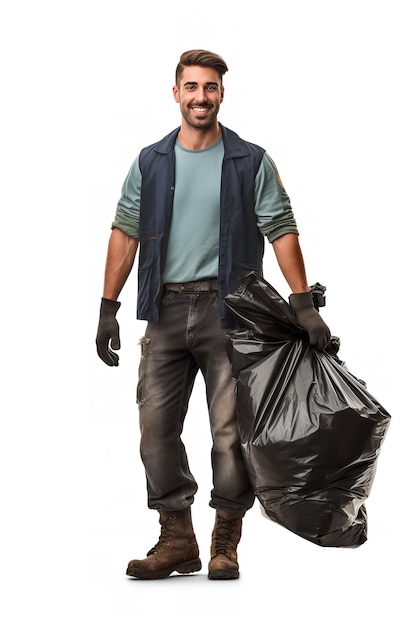 L'uomo della spazzatura con il carrello della polvere in città generato dall'AI