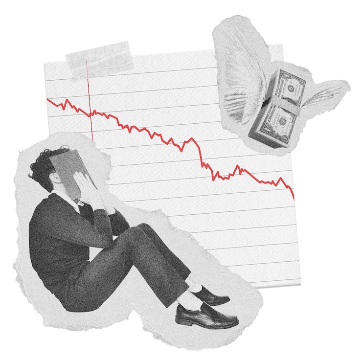 Foto l'uomo depresso png stock crash mercato orso concetto collage elemento su sfondo trasparente
