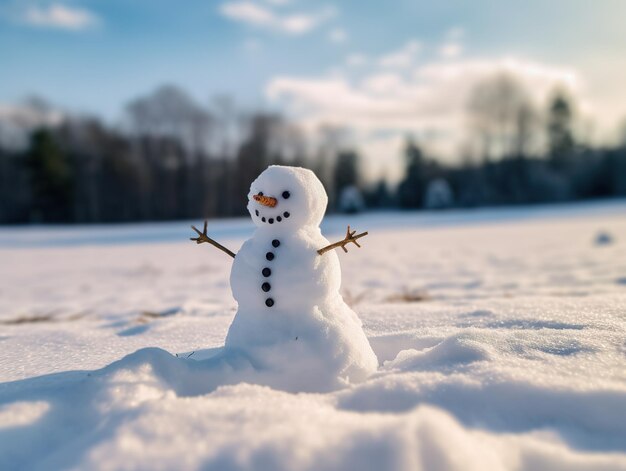 l'uomo di neve allegro e carino nella neve