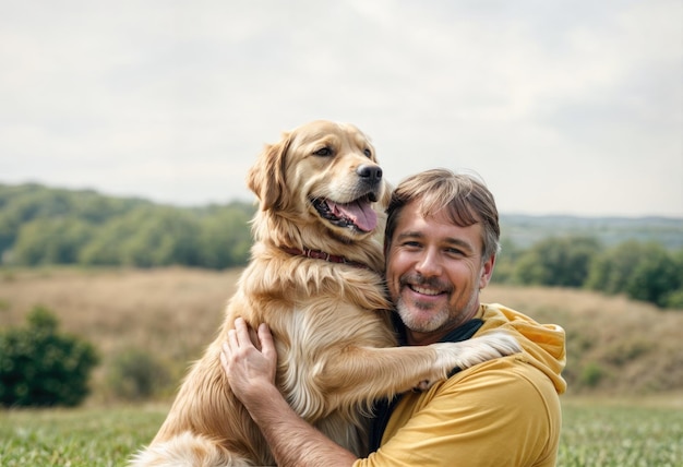 L'uomo e il suo cane si godono la natura