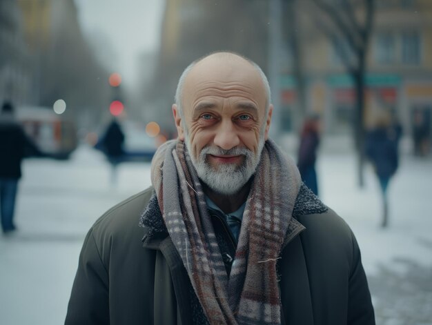 l'uomo gode di una piacevole passeggiata in una giornata invernale