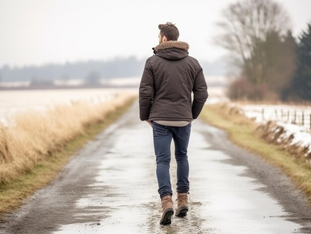 l'uomo gode di una piacevole passeggiata in una giornata invernale