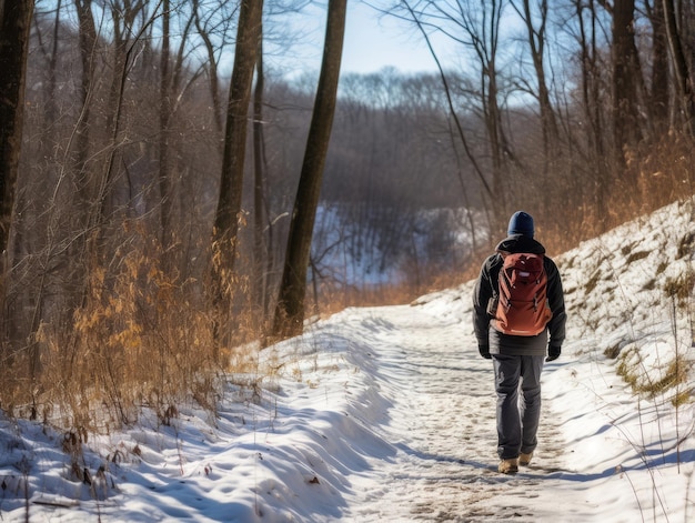 l'uomo gode di una piacevole passeggiata in una giornata invernale