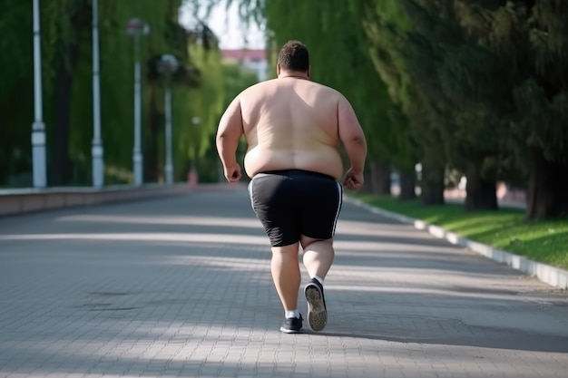 L'uomo grasso che corre, l'uomo molto grasso che fa jogging, generato dall'AI.