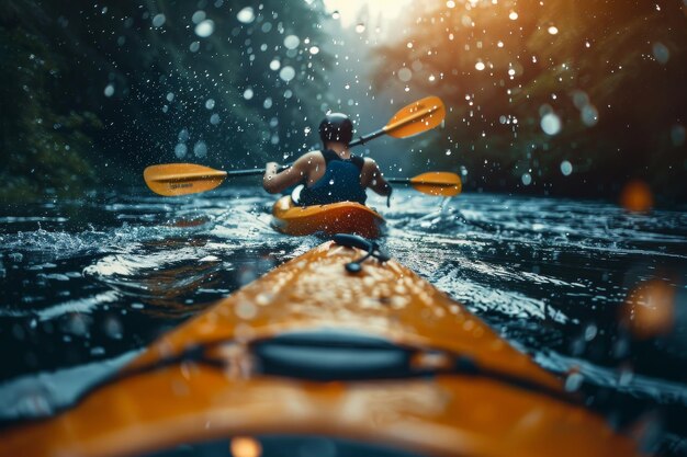 L'uomo in kayak sul fiume