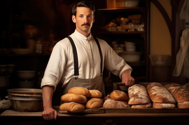 L'uomo in piedi davanti al pane