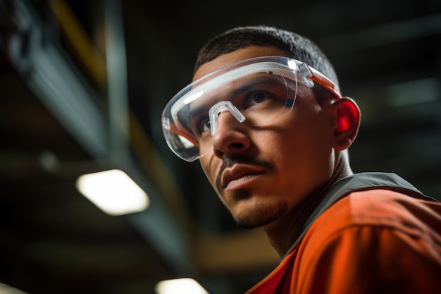 L'uomo lavoratore concentrato portret tecnologico complesso industriale fabbriche linea di produzione lavoratori di fronte