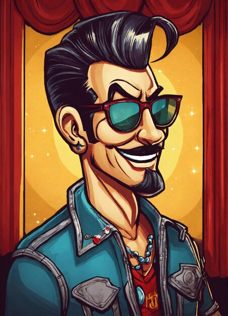 L'uomo mascotte dei cartoni animati di rockabilly