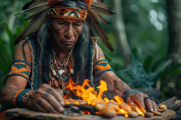 L'uomo nativo americano dal fuoco