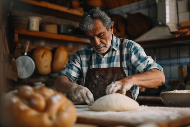 L'uomo prepara la pasta con la sua espressione focalizzata che mostra dedizione e passione culinaria.