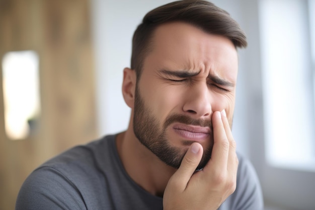 L'uomo sconvolto ha un mal di denti insopportabile mentre è a casa ai generativo