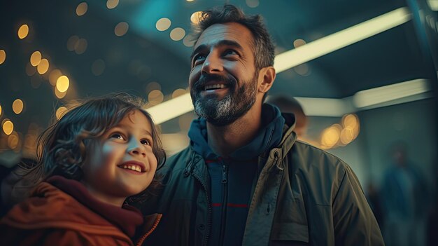 L'uomo sorridente e la bambina posano per la fotocamera Festa del papà