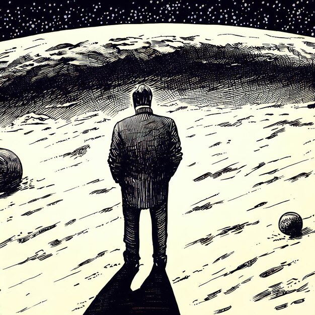 L'uomo triste e solitario sulla luna disegno a matita generato da Ai